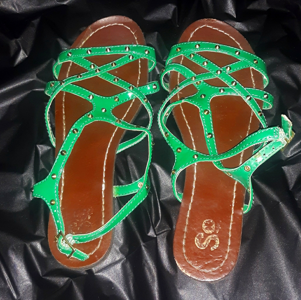 Green w/gold stud sandals